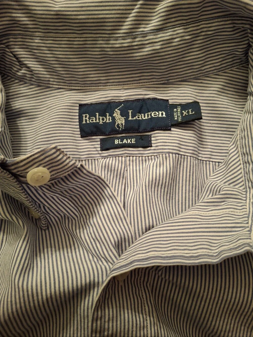 Ralph Lauren Blake Blue/White Striped Button-Down Cotton Shirt Men Size X-Large - Picture 4 of 16